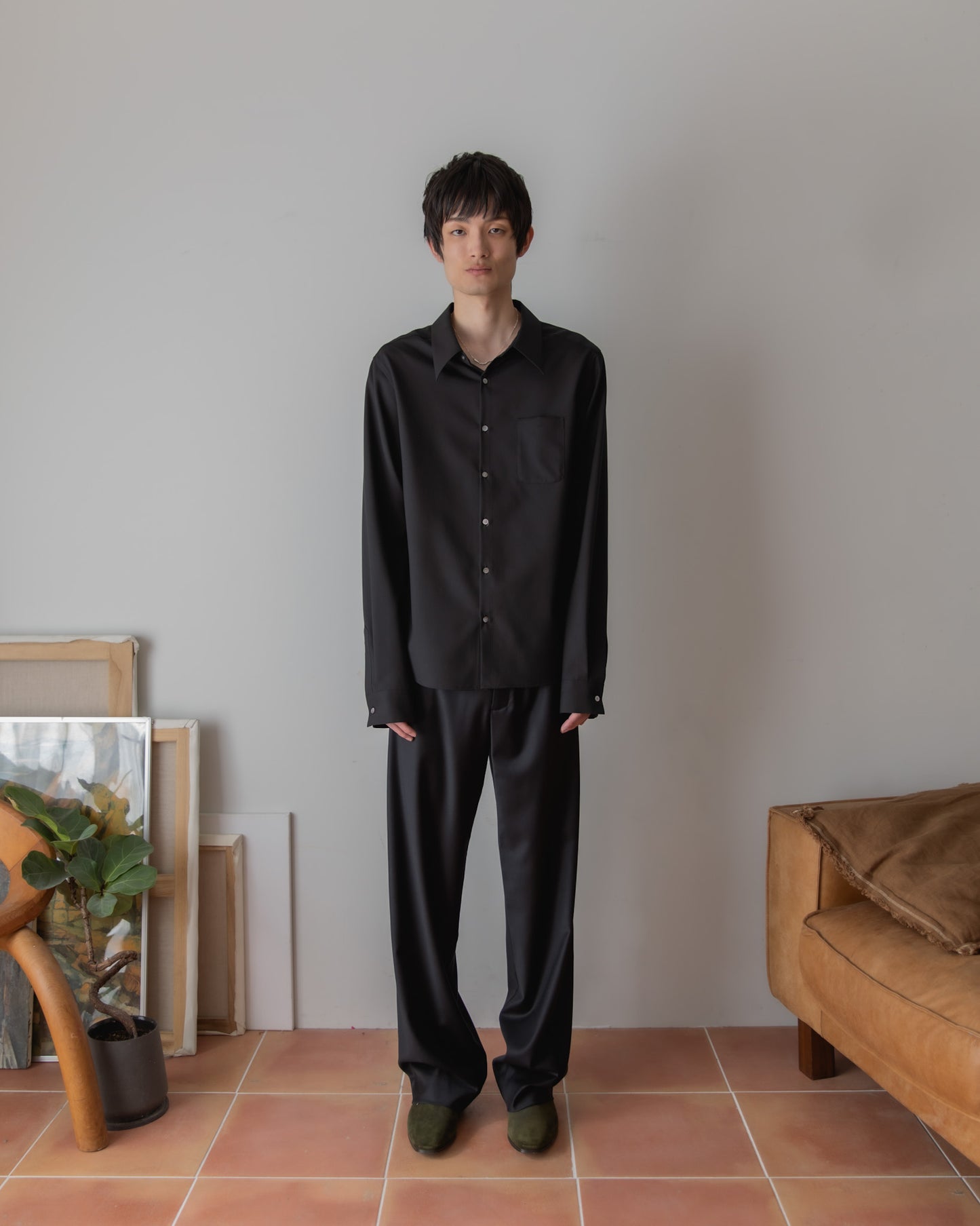 WOOL SILK GABARDINE SLACKS